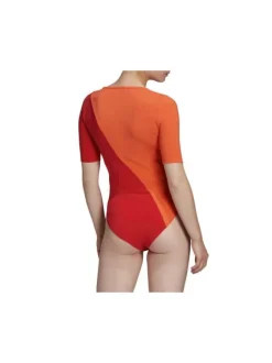 Body rouge bicolore avec 3 bandes et logo adidas pour femme