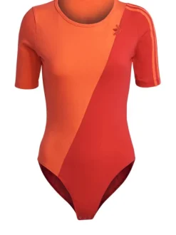 Body rouge bicolore avec 3 bandes et logo adidas pour femme