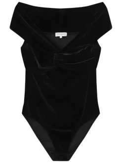 Body sans manches noir uni en velours avec une coupe ajustée