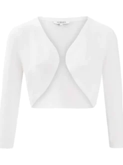 Boléro blanc uni avec une coupe droite col v et à manches longues