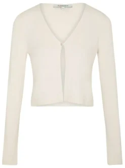 Boléro écru en maille jersey à coupe droite col v et à manches longues