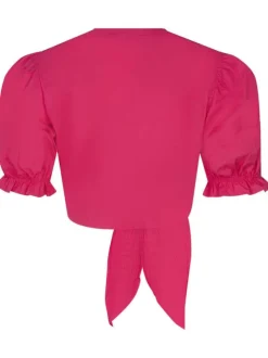 Boléro en coton framboise uni à nouer avec une coupe cropped et un col v