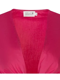 Boléro en coton framboise uni à nouer avec une coupe cropped et un col v