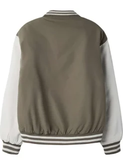 Bomber beige uni pourvu d'une coupe droite et d'un col montant