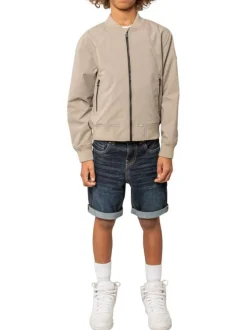 Bomber beige uni pourvu d'une coupe droite et de manches longues