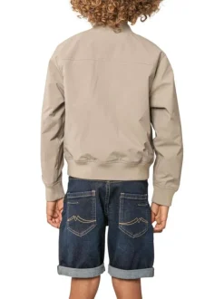 Bomber beige uni pourvu d'une coupe droite et de manches longues