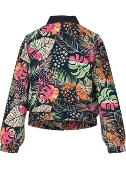 Bomber bleu marine zippé à l'avant à imprimé tropical avec une coupe droite