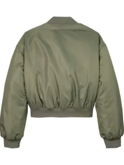 Bomber court kaki avec un aspect satiné et des manches oversizes