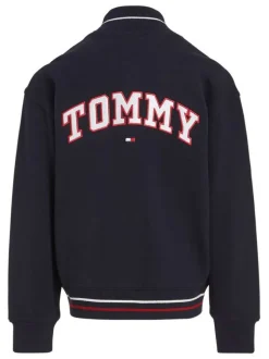 Bomber en coton marine uni avec une coupe droite et un col bomber