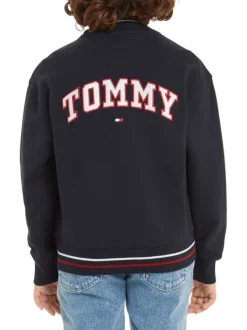 Bomber en coton marine uni avec une coupe droite et un col bomber