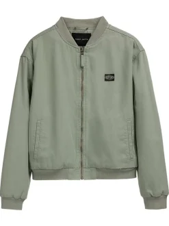 Bomber en coton vert d'eau uni avec une coupe droite et un col rond