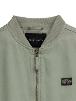 Bomber en coton vert d'eau uni avec une coupe droite et un col rond