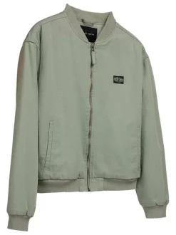 Bomber en coton vert d'eau uni avec une coupe droite et un col rond