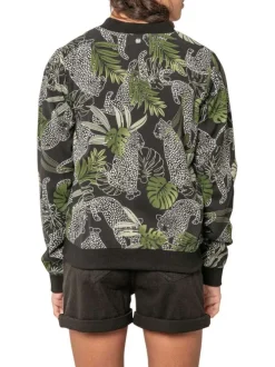 Bomber noir tropical pourvu d'une coupe droite et de motifs imprimés