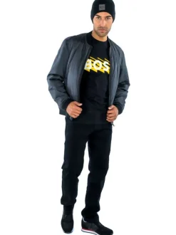 Bomber anthracite uni avec une coupe droite et un col teddy