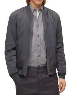 Bomber anthracite uni avec une coupe droite et un col teddy