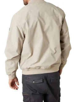 Bomber beige uni pourvu d'une coupe droite et d'un col montant