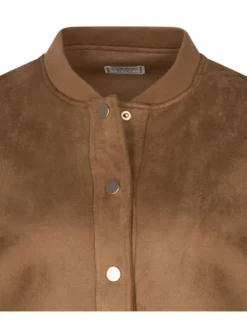 Bomber camel uni en faux daim avec une coupe droite, col bomber et poches