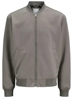 Bomber gris uni à coupe ajustée avec 2 poches raglan et fermeture zippée