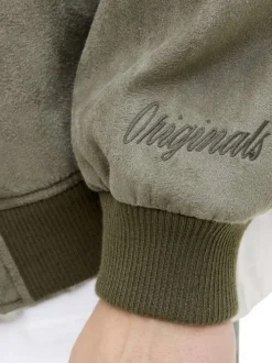 Bomber kaki en maille effet daim coupe ajustée pourvu d'un col rond