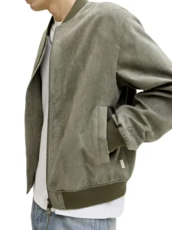 Bomber kaki en maille effet daim coupe ajustée pourvu d'un col rond