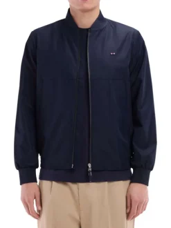 Bomber manches longues marine uni avec une coupe droite et un col montant