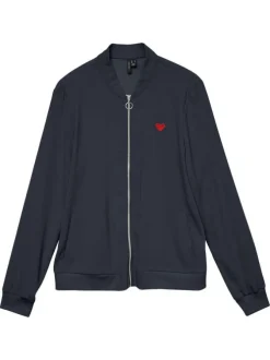 Bomber marine uni brodé d'un coeur rouge avec fermeture à glissière