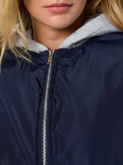 Bomber marine uni à coupe oversize avec col à capuche et 2 poches