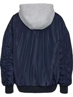 Bomber marine uni à coupe oversize avec col à capuche et 2 poches