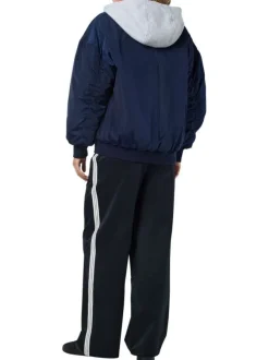Bomber marine uni à coupe oversize avec col à capuche et 2 poches