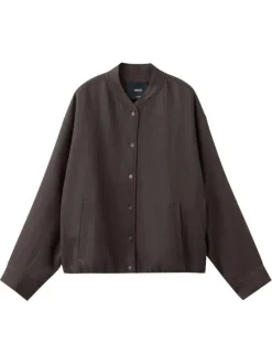 Bomber marron uni avec une coupe droite et un col rond en bord-côte