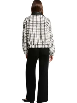 Bomber noir à carreaux avec une coupe oversize et un col à revers