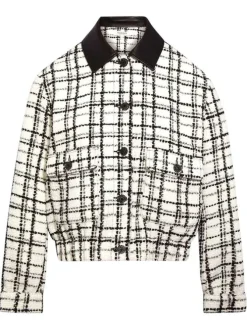 Bomber noir à carreaux avec une coupe oversize et un col à revers