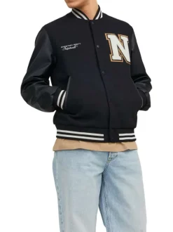 Bomber noir uni avec une coupe droite et un col Teddy en bord côte