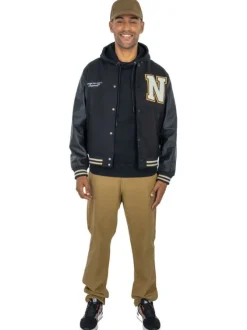 Bomber noir uni avec une coupe droite et un col Teddy en bord côte