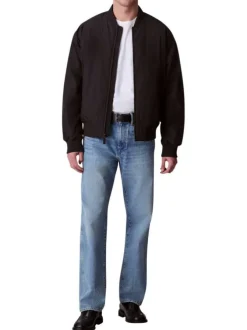 Bomber noir uni zippé à l'avant avec une coupe droite et des poches zippées