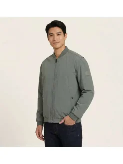 Bomber vert uni à zip avec une coupe droite et un col rond