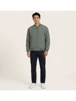 Bomber vert uni à zip avec une coupe droite et un col rond