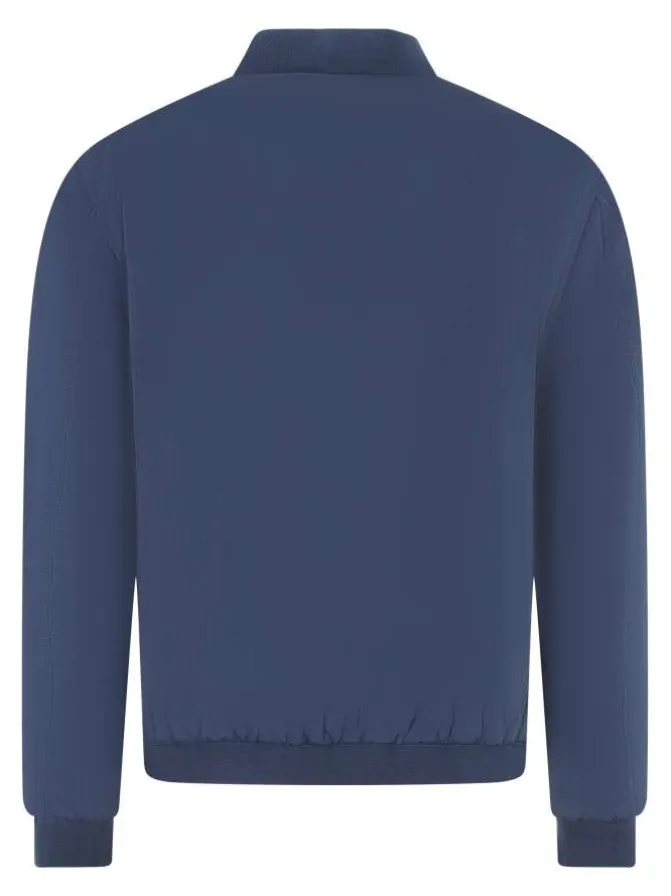 Bomber zippé bleu uni avec une coupe oversize et un col rond