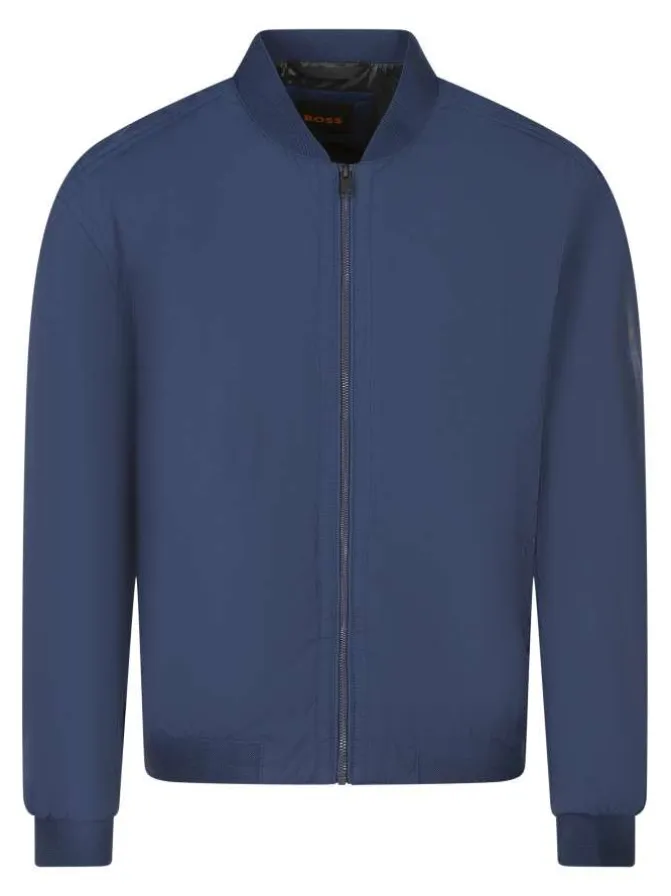 Bomber zippé bleu uni avec une coupe oversize et un col rond