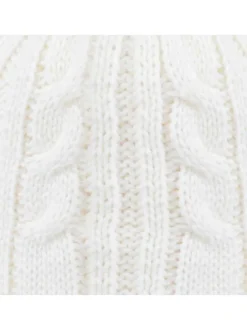 Bonnet blanc en maille torsadée Milky avec pompons interchangeables