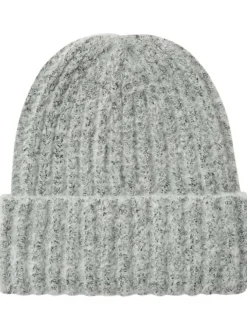 Bonnet gris clair moucheté en maille tricotée doux avec un revers