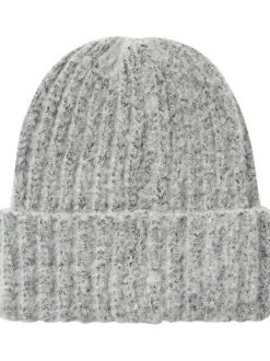 Bonnet gris clair moucheté en maille tricotée doux avec un revers