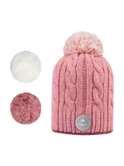 Bonnet MILKY rose uni avec pompons interchangeables