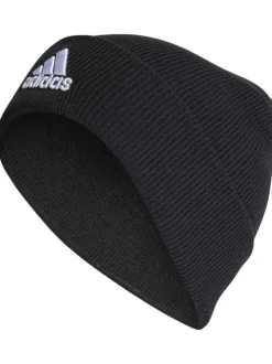 Bonnet noir côtelé avec logo brodé à l'avant
