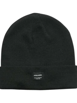 Bonnet noir uni à revers avec une étiquette d'authentification à l'avant