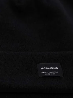 Bonnet noir uni à revers avec une étiquette d'authentification à l'avant