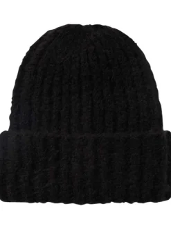 Bonnet noir uni en maille tricotée doux avec un revers