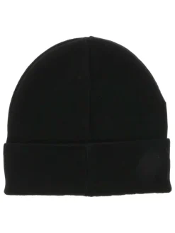 Bonnet noir uni en maille fine avec logo en relief sur le revers