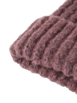 Bonnet rose moucheté en maille tricotée doux avec un revers